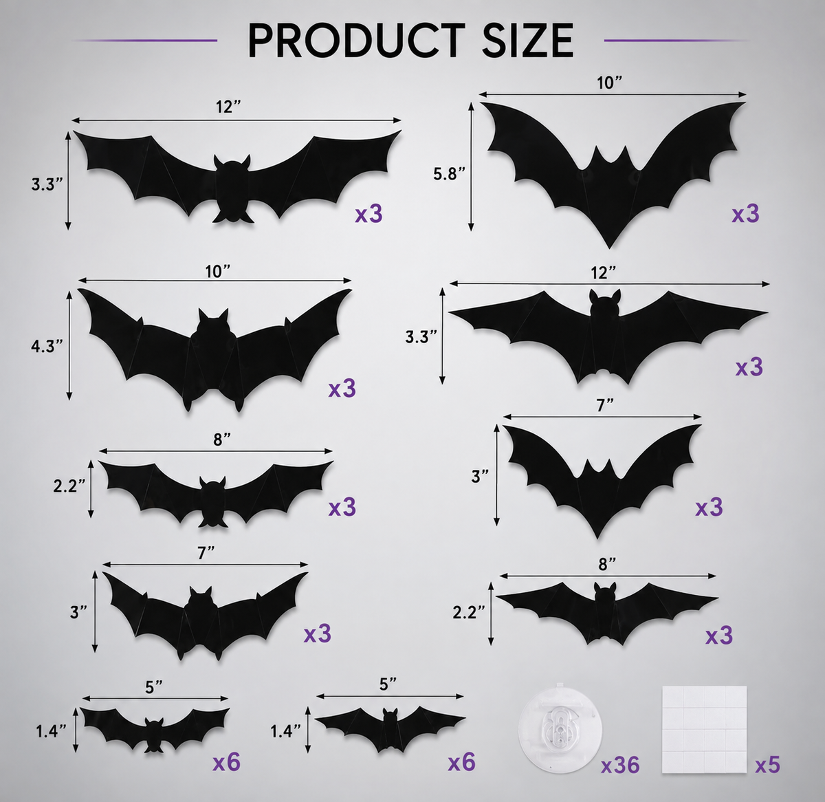 LED Glowing Halloween Bat Wall Decor Set