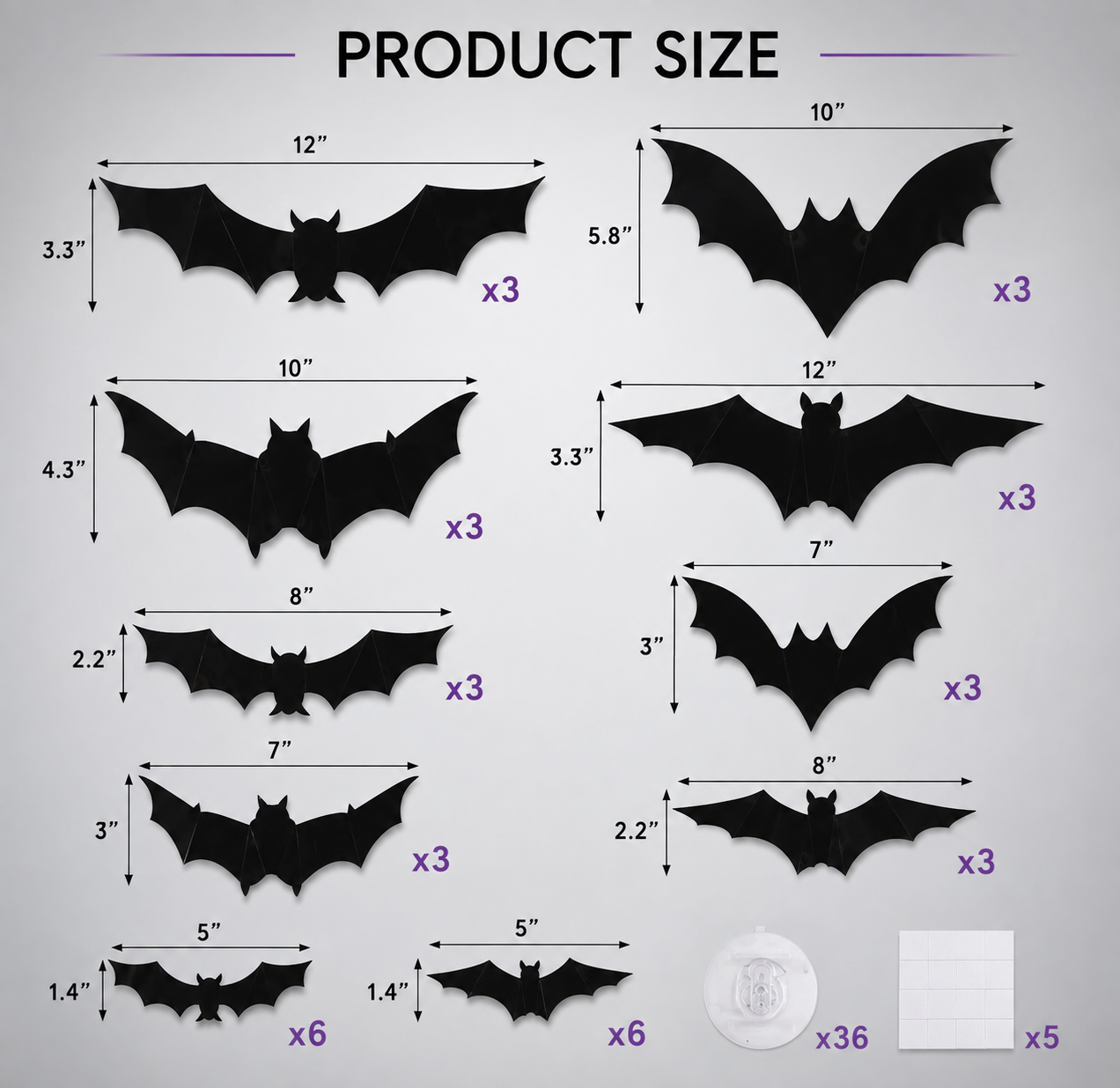 LED Glowing Halloween Bat Wall Decor Set