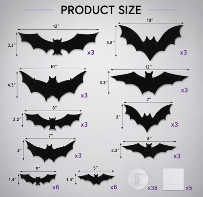 LED Glowing Halloween Bat Wall Decor Set