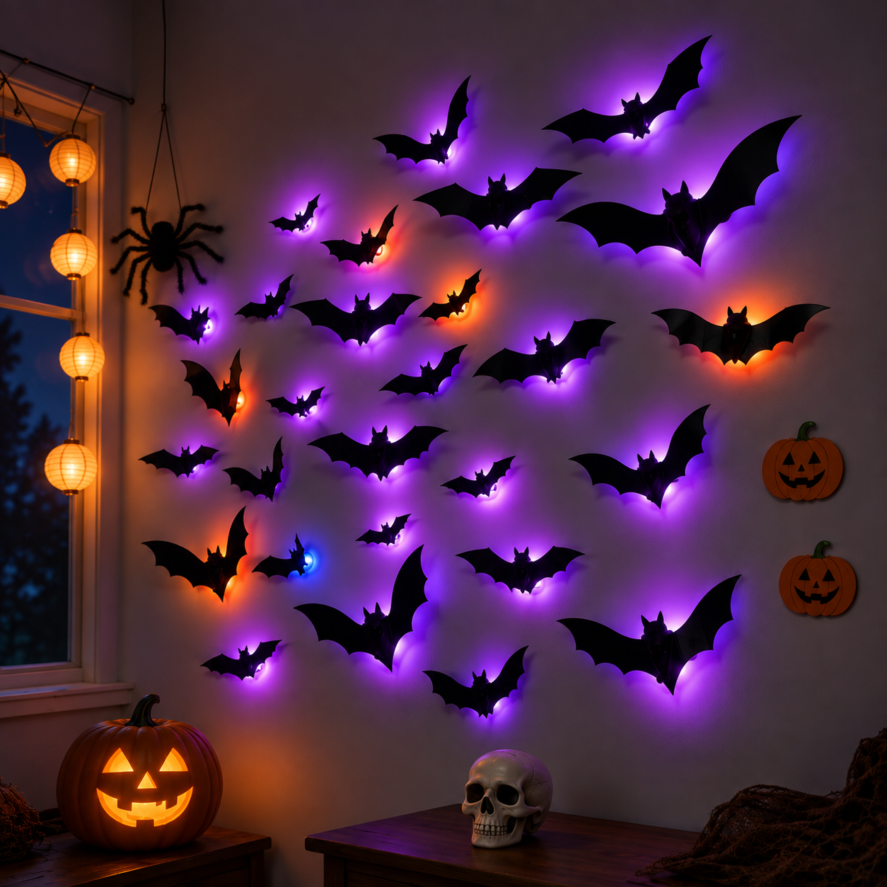LED Glowing Halloween Bat Wall Decor Set