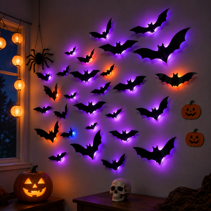 LED Glowing Halloween Bat Wall Decor Set