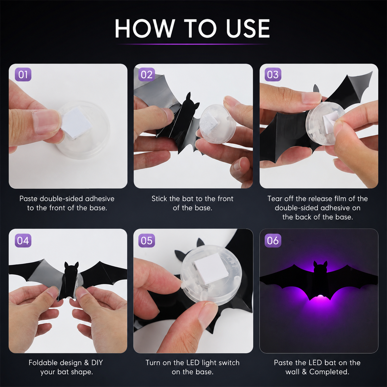 LED Glowing Halloween Bat Wall Decor Set