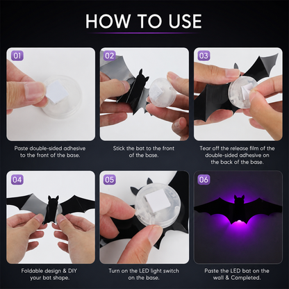 LED Glowing Halloween Bat Wall Decor Set