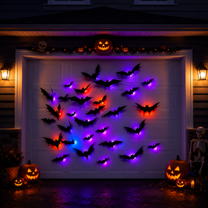 LED Glowing Halloween Bat Wall Decor Set